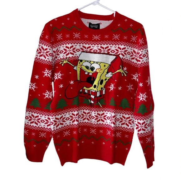 Nickelodeon SpongeBob SquarePants Ugly Christmas Holiday Sweater Red Size Small - Picture 3 of 10